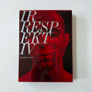 Cover of IRR/RESPEKTIV by South African artist Kendell Geers, featuring a red portrait with bold white typography